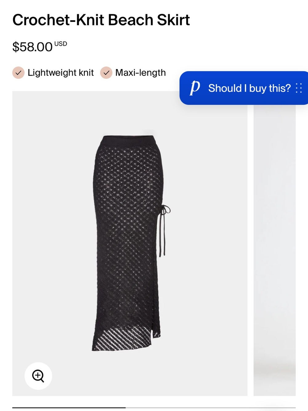 Knix New with Tags Crochet-Knit Beach Skirt - Black